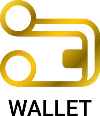 Parlak altın bir cüzdan logosu. İçinde minimalist şekiller ve parlak bir eğilim, profesyonellik ve finansal güven barındırıyor.