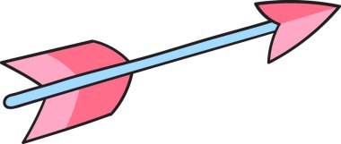 Pembe kalp şeklinde uçlu ve tüylü kuyruklu büyüleyici bir aşk oku, neşeli ve romantik bir görünüm için açık mavi bir şaftla birleştirilmiş.