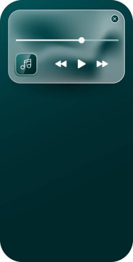 Pürüzsüz ve şık bir müzik çalar UI bildirim Şeffaf elementler ve pürüzsüz gradyanlarla bir cam morfizm etkisi