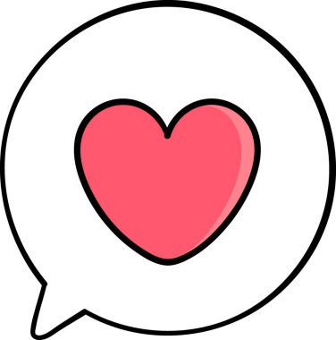 Cesur bir kırmızı kalp ikonu siyah çizgili bir konuşma baloncuğunun içine yerleştirilir. Aşkı, sevgiyi ve iletişimi simgeler..