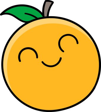 Şirin gülümseyen bir yüzü, yeşil bir yaprağı ve küçük kahverengi bir sapı olan parlak ve neşeli bir portakal meyvesi mutluluk ve tazelik hissi veriyor.