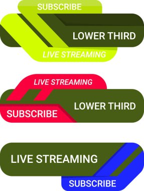Sosyal medya aboneliği için 3 minimalist düşük üçüncü vektör seti. Videolar, makaralar ve hikayeler için özelleştirilmesi kolay