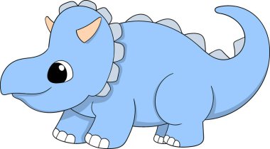 Sevimli çizgi film tarzı bebek dinozor açık mavi renkli, büyük gözlü ve arkadaş canlısı ifadeli, çocukların içeriği, eğitim kullanımı ve dinozor temalı tasarımlar için mükemmel.