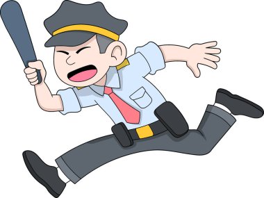 Elinde copla koşan bir polisin çizgi film karalaması, kolluk kuvvetlerinde hızlı bir müdahale olduğunu gösteriyor.