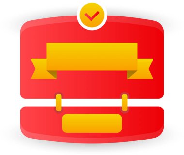 Üstte kırmızı arkaplan, sarı kurdele ve işaret simgesine sahip renkli düz stil illüstrasyonu