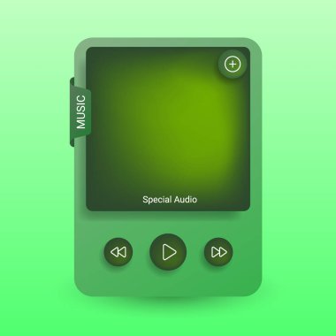 Yeşil temalı bir müziğin veya MP3 oynatıcı arayüzünün düz UI tasarımı.
