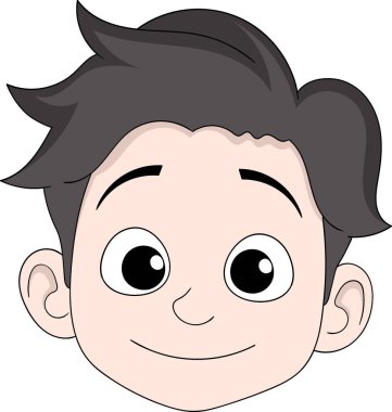 Bir çizgi film karakterinin temsili siyah saçlı, büyük yuvarlak gözlü ve nazik, sakin bir gülümsemesi olan yüzü..