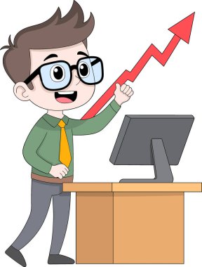 Neşeli bir ofis çalışanının maaş zammını ya da iş karındaki artışı kutlayan karikatür çizimi.