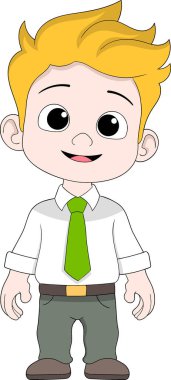 Neşeli bir ofis çalışanının hoş ve dostane bir çalışma ortamının keyfini çıkardığı karikatür çizimi..