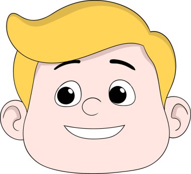 Sarı saçlı, büyük gözlü, gülümseyen bir çocuğun sevimli çizgi film yüzü..