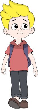 Parlak sarı saçları olan sevimli bir çizgi film öğrencisi.