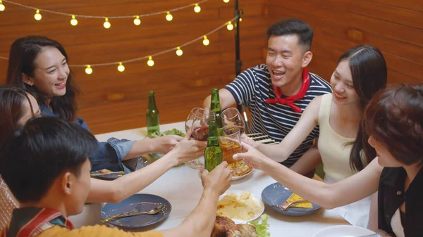 Group Young Asian People Party Drinking Alcohol Cheers Beer Bottle Royalty Free Stock Photos
