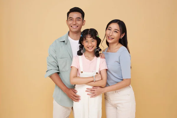 Happy Asian Parents Family Portrait Standing Crossed Arms Isolated Nude — Stock Photo, Image