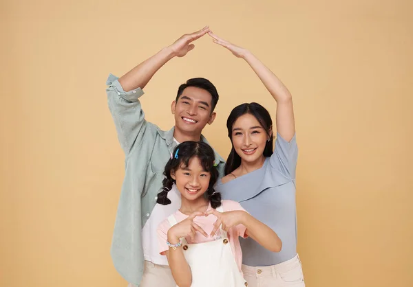Happy Asian Father Mother Making Roof Hands Daughter Isolated Nude — Stock Photo, Image