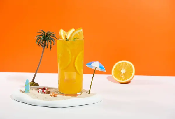 Squeezed Orange Juice Garnished Orange Slice Isolated Studio Background Summertime Royalty Free Stock Photos