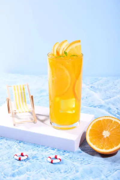Squeezed Orange Juice Garnished Orange Slice Isolated Studio Background Summertime Royalty Free Stock Images