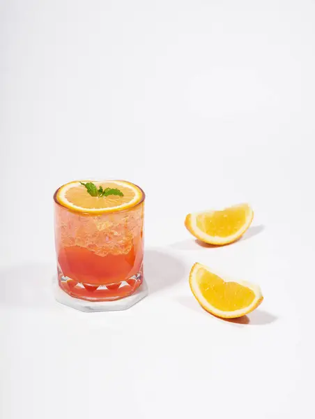 Italian Soda Strawberry Orange Isolated White Background Exotic Summer Drinks Stock Picture