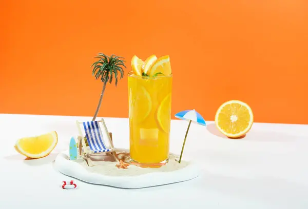 Squeezed Orange Juice Garnished Orange Slice Isolated Studio Background Summertime Stock Image