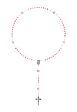 Elegant watercolor pink pearl Holy Rosary isolated on white background