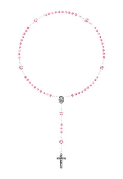 Elegant Watercolor Pink Pearl Holy Rosary Isolated White Background — Fotografia de Stock