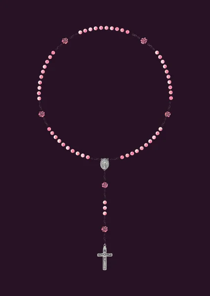 Elegant Watercolor Pink Pearl Holy Rosary Isolated Dark Background — 图库照片