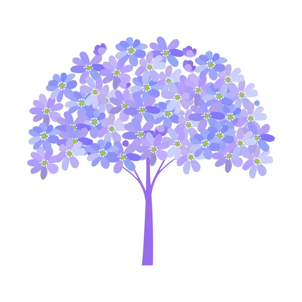 Árvore Fantasia Primavera Violeta Azul Florescendo Flores Floresta Selvagem Hepatica —  Vetores de Stock