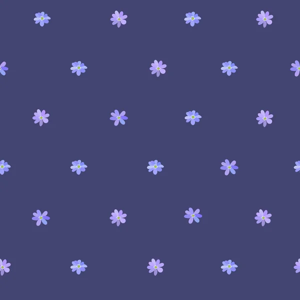 Liverwort Hermosa Elegante Azul Púrpura Vibrantes Flores Primavera Patrón Sin — Vector de stock