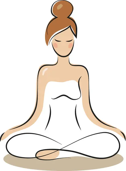 Sitting in lotus pose girl woman yoga spa purity meditation calm company logo black and white and cosy colors line