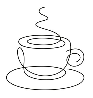 Bir çizgi şık moda ikon siyah beyaz izole kahve fincanı