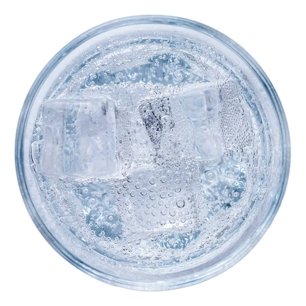 Mineralwasser Oder Wodka Mit Eis Glas Draufsicht Isoliert Auf Weiß — Stockfoto