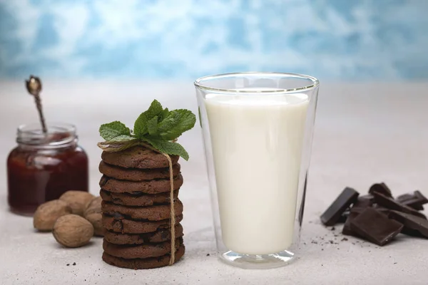 Healthy Breakfast Milk Oatmeal Cookies Proper Nutrition Diet — Stock Photo, Image