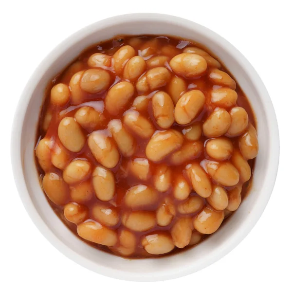 Baked Beans Tomato Sauce White Ceramic Bowl Isolated White Top — Stock Photo, Image