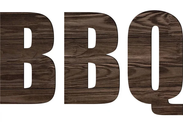 Bbq Písmo Dřevěnou Texturou Průhlednost Bílém Pozadí Izolované — Stock fotografie