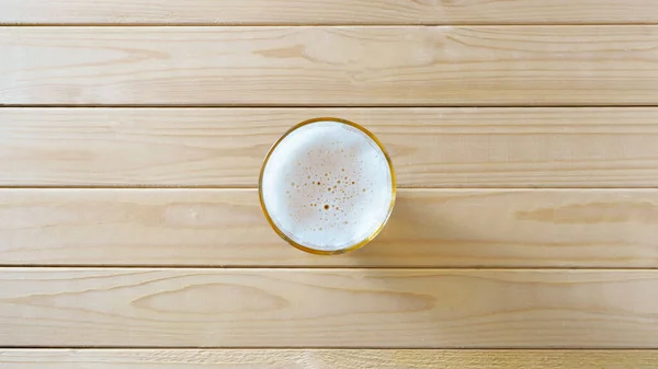 Beer Glass Light Wooden Background Copy Space — Stock Photo, Image