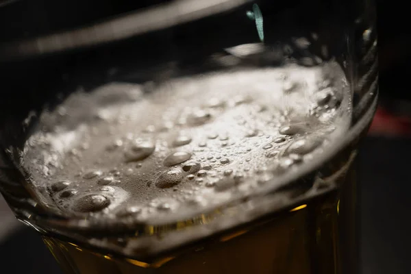 Beer Foam Glass Bar Macro — Stock Photo, Image