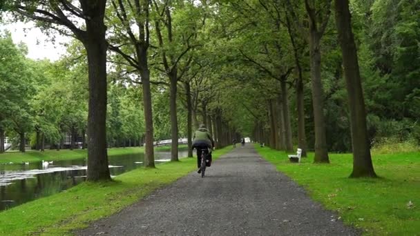 Νεαρός Μια Βόλτα Ποδήλατο Ένα Πάρκο Της Πόλης Μια Καλοκαιρινή — Αρχείο Βίντεο