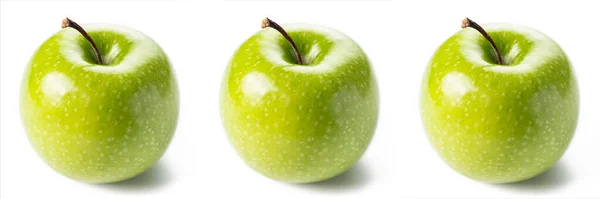 Κοντινό Πλάνο Ώριμου Πράσινου Μήλου Που Απομονώνεται Λευκό Φόντο — Φωτογραφία Αρχείου
