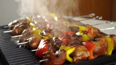  Evde ızgara barbekü. Elektrikli ızgara, ızgara et, barbekü, kebap.