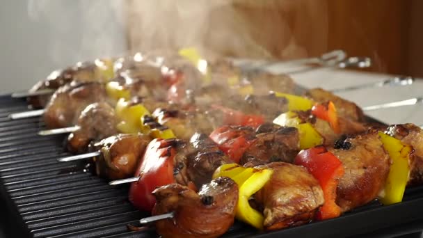 Churrasco Grelhado Casa Grelha Elétrica Carne Grelhada Churrasco Kebab — Vídeo de Stock