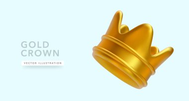 3d realistic golden crown isolated on a light yellow background. Vector illustration