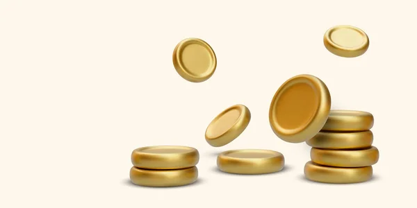 Stapel Von Goldmünzen Und Fallenden Goldmünzen Realistischem Stil Mit Schatten — Stockvektor