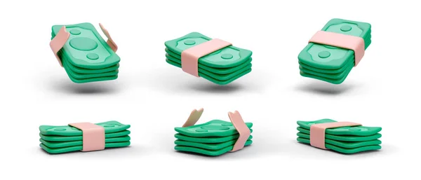 Conjunto Wad Verde Realista Dólares Com Sombra Isolada Fundo Branco Vetores De Bancos De Imagens