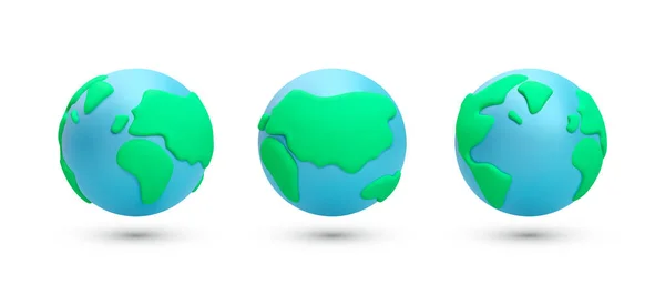 Набір Реалістичних Іконок Планети Земля Під Різними Кутами Ізольовано Білому Стокова Ілюстрація