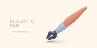 Işık arka planında gölgesi olan gerçekçi kalem simgesi. Vektör illüstrasyonu