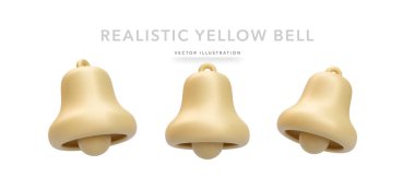 3D gerçekçi sarı uyarı çanı simgesi beyaz arkaplanda izole edildi. Vektör illüstrasyonu