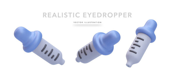 Set of 3d realistic colour eyedropper isolated on light background. Vector illustration