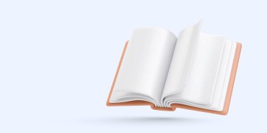 3D gerçekçi bir şekilde açık bir kitap. Işık arka planında izole edilmiş. Vektör illüstrasyonu 