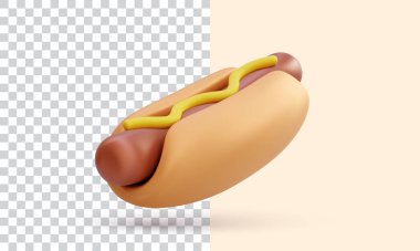 Şeffaf arka planda 3 boyutlu gerçekçi sosisli sandviç. Vektör illüstrasyonu