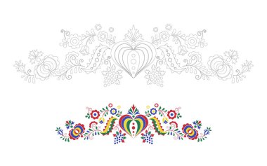 Traditional folk ornament. Floral embroidery Czech pattern. Coloring pages with a colour template. Moravian, Slovak and Hungarian symbol. Vector illustration clipart