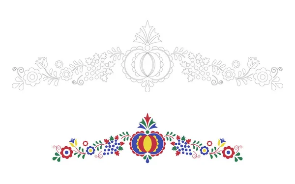 Traditional Folk Ornament Floral Embroidery Czech Pattern Coloring Pages Colour — Wektor stockowy